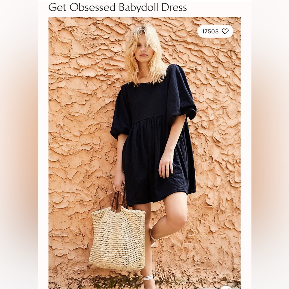 NWT Free People Get Obsessed Babydoll Dress - Black Size Large